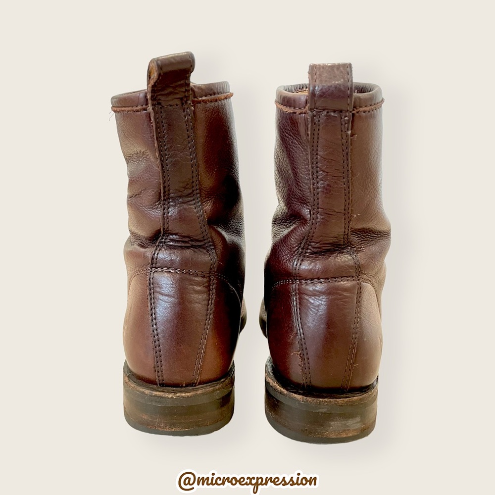 $378 Frye Veronica Combat Brown Leather Lace Up Moto Combat Comfy Ankle Boot - Picture 12 of 16